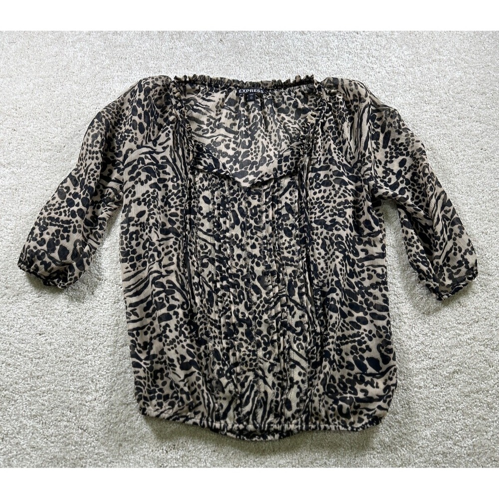 Vintage Express Womens Xs Fairy Grunge Cheetah Print Sheer Top Mobwife Y2K